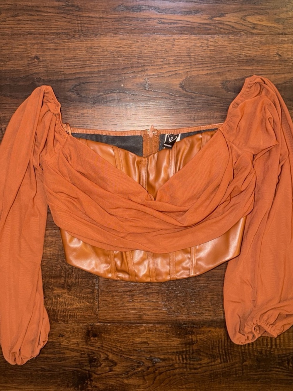 Rust Brown Women's Off-Shoulder Corset Top - Picture 2 of 6